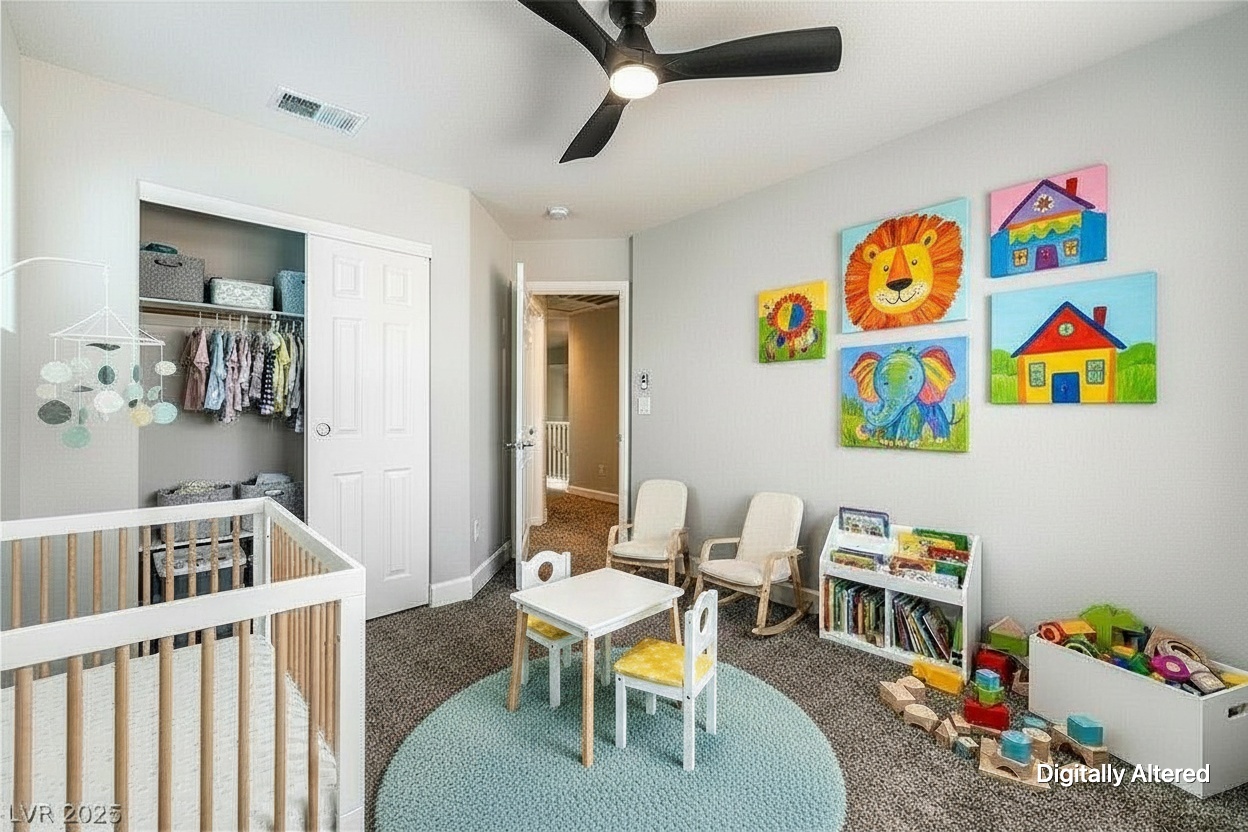 Bedroom styled as a nursery, virtually staged